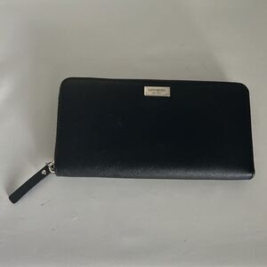 Kate Spade New York Wallet Zip Around Continental Black Saffiano Leather Silver
